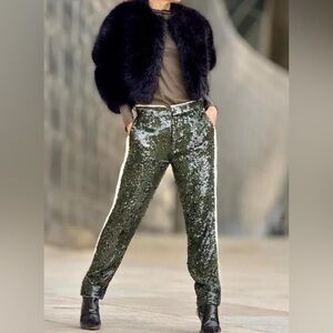 ZARA ZW Collection Sequin Trouser Pant Frayed Ivory Trim Women’s Size Small NWOT